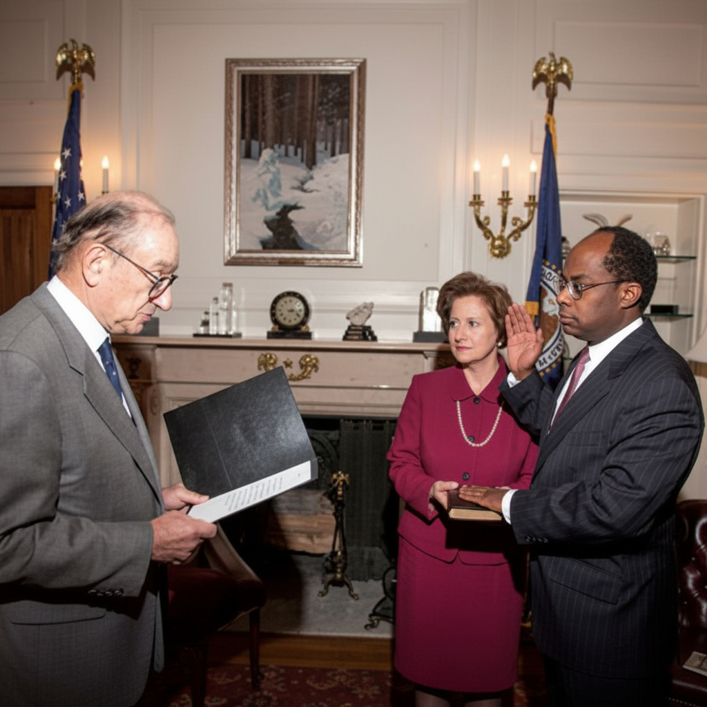 Roger W. Ferguson, Jr. being sworn in at the Federal Reserve